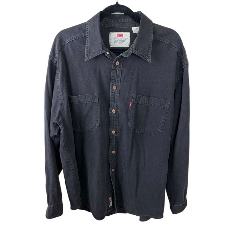 LEVIS JEANSWEAR Vintage 90s Red Tab Faded Black Denim Shirt XL Metal Buttons